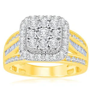 9ct Yellow Gold 1 Carat Diamond Cushion Cluster Ring Shiels