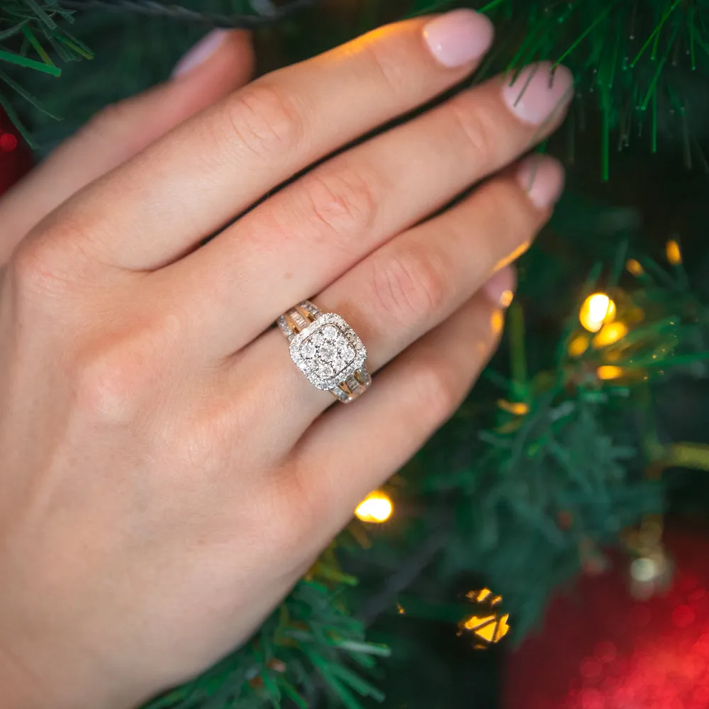 9ct Yellow Gold 1 Carat Diamond Cushion Cluster Ring Shiels