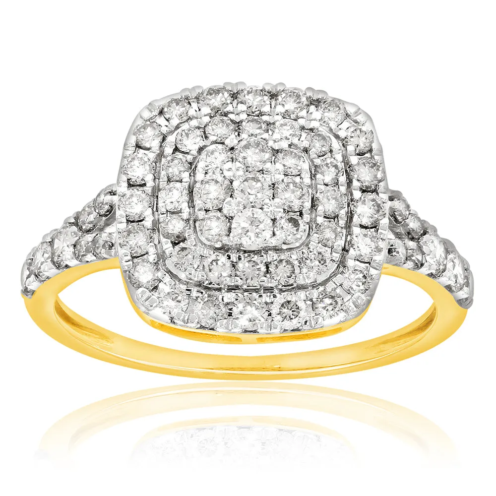 9ct Yellow Gold 1 Carat Diamond Cushion Shape Cluster Ring Shiels