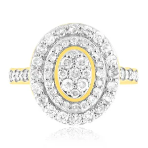 9ct Yellow Gold 1 Carat Diamond Oval Shape Cluster Ring Shiels