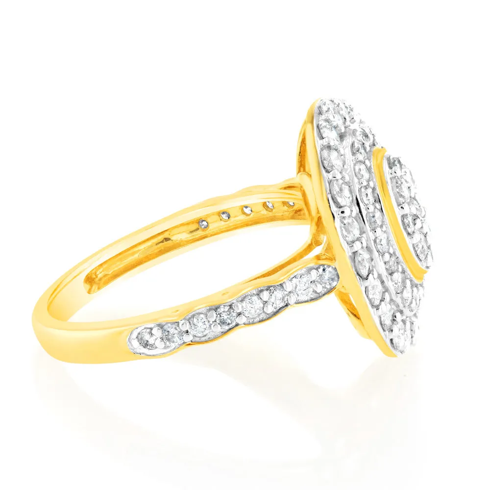 9ct Yellow Gold 1 Carat Diamond Oval Shape Cluster Ring Shiels
