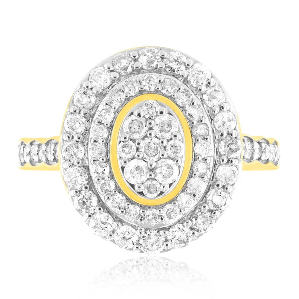 9ct Yellow Gold 1 Carat Diamond Oval Shape Cluster Ring Shiels