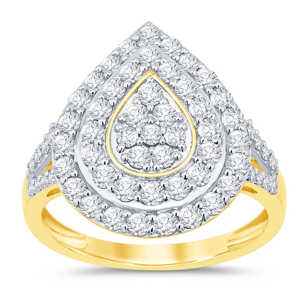 9ct Yellow Gold 1 Carat Diamond Pear Shape Cluster Ring Shiels