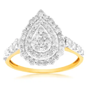 9ct Yellow Gold 1 Carat Diamond Pear Shape Cluster Ring Shiels