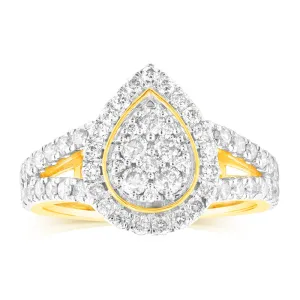 9ct Yellow Gold 1 Carat Diamond Pear Shape Cluster Split Shank Ring Shiels