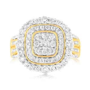9ct Yellow Gold 1 Carat Diamond Ring with 107 Round Brilliant and Baguette Diamonds Shiels