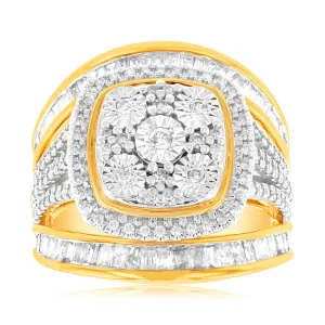 9ct Yellow Gold 1 Carat Diamond Square Cushion Shape Cluster Dress Ring Shiels
