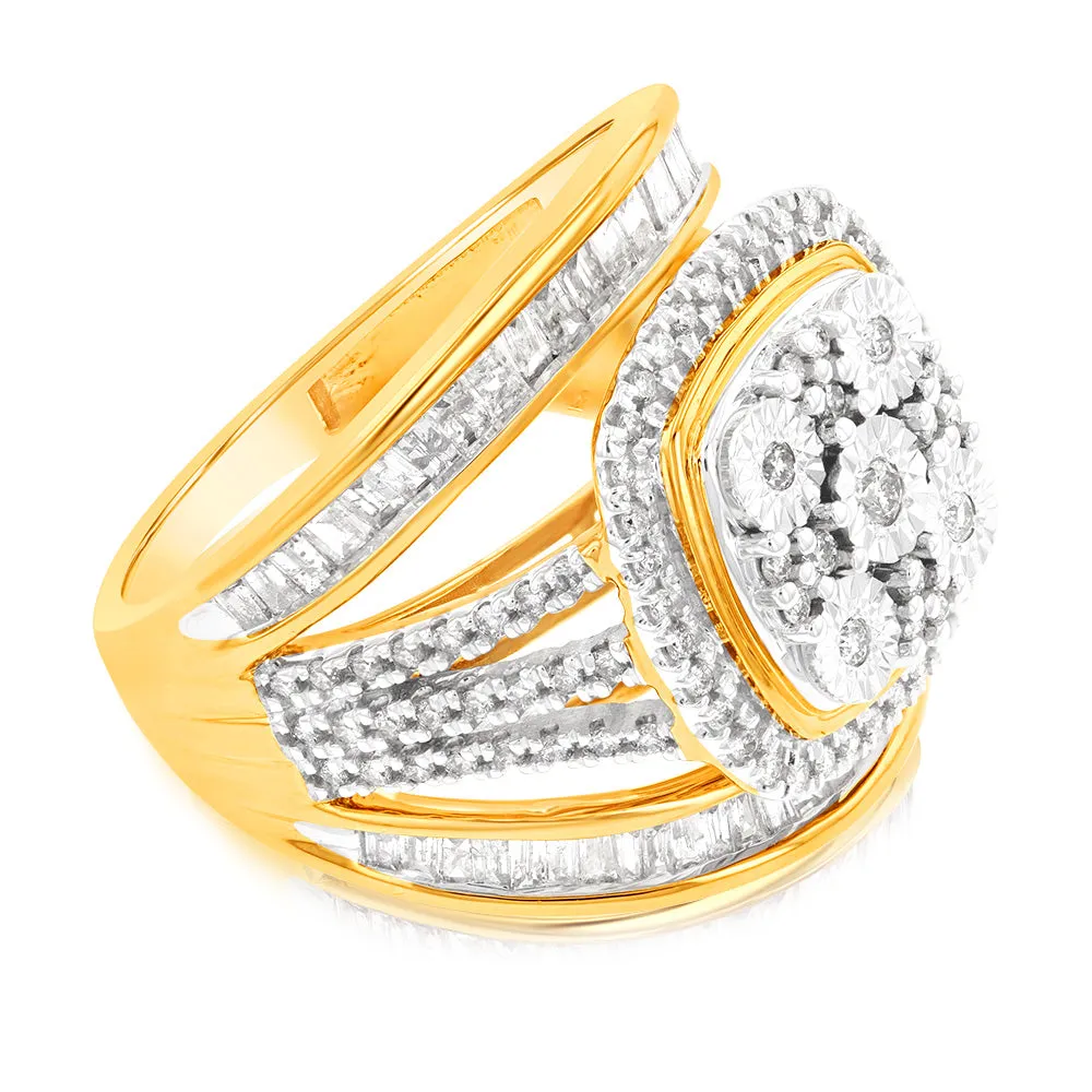 9ct Yellow Gold 1 Carat Diamond Square Cushion Shape Cluster Dress Ring Shiels