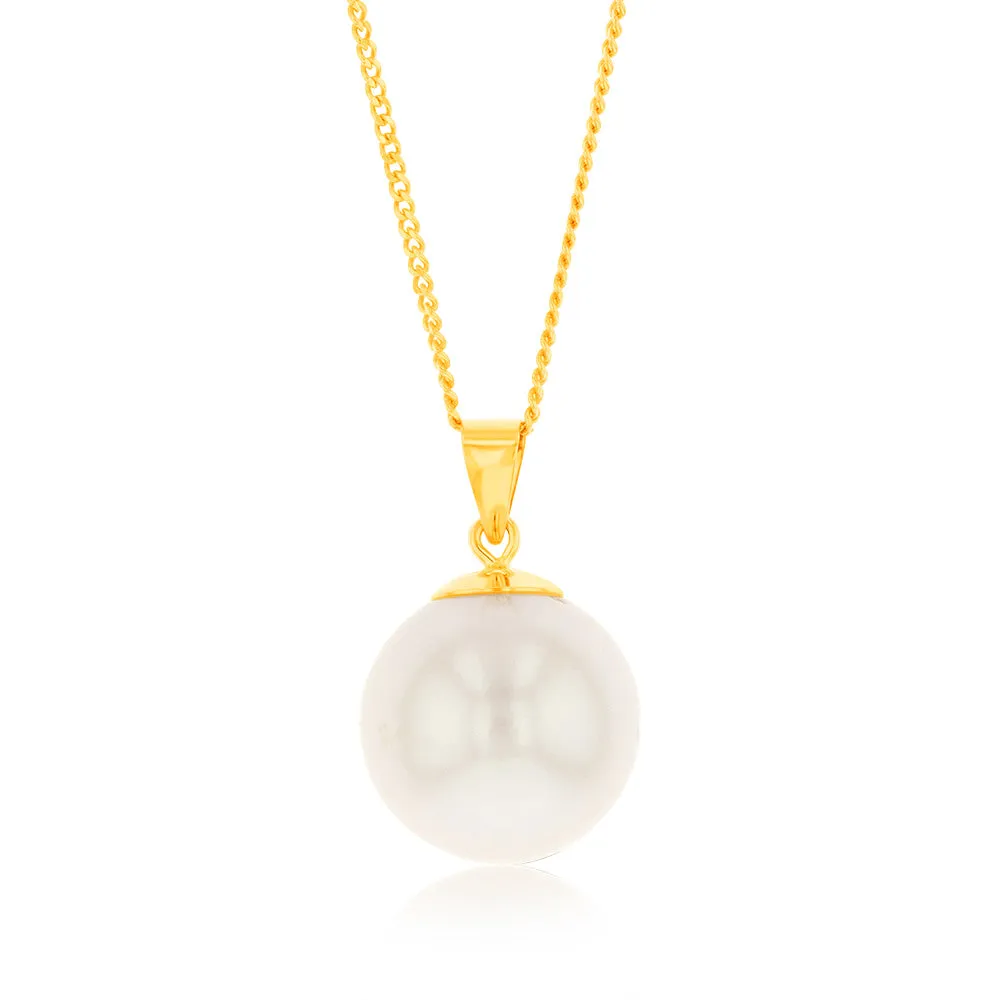 9ct Yellow Gold 10-14mm White South Sea Pearl Pendant on 45cm Chain Shiels