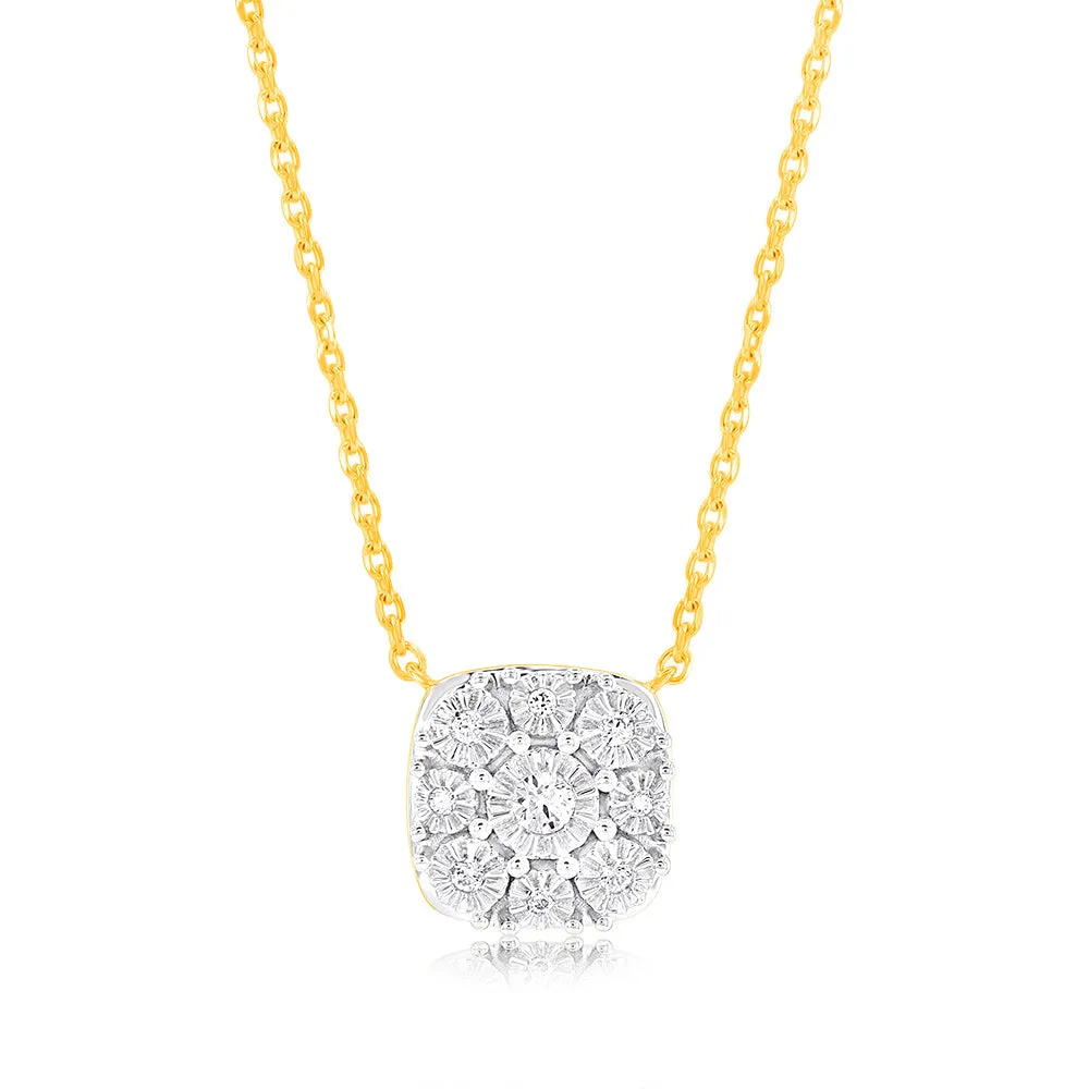 9ct Yellow Gold 1/10 Carat Diamond Pendant with 9 Brilliant Cut Diamonds in Disc Setting Shiels