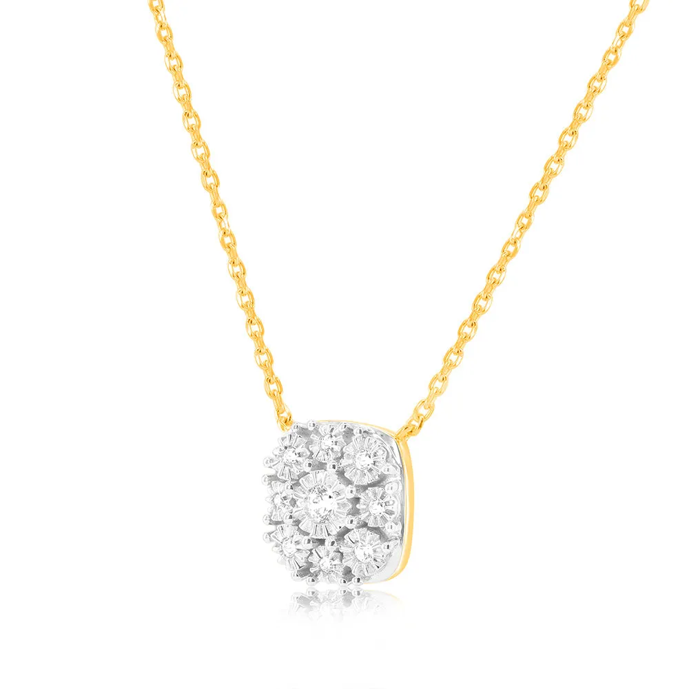 9ct Yellow Gold 1/10 Carat Diamond Pendant with 9 Brilliant Cut Diamonds in Disc Setting Shiels