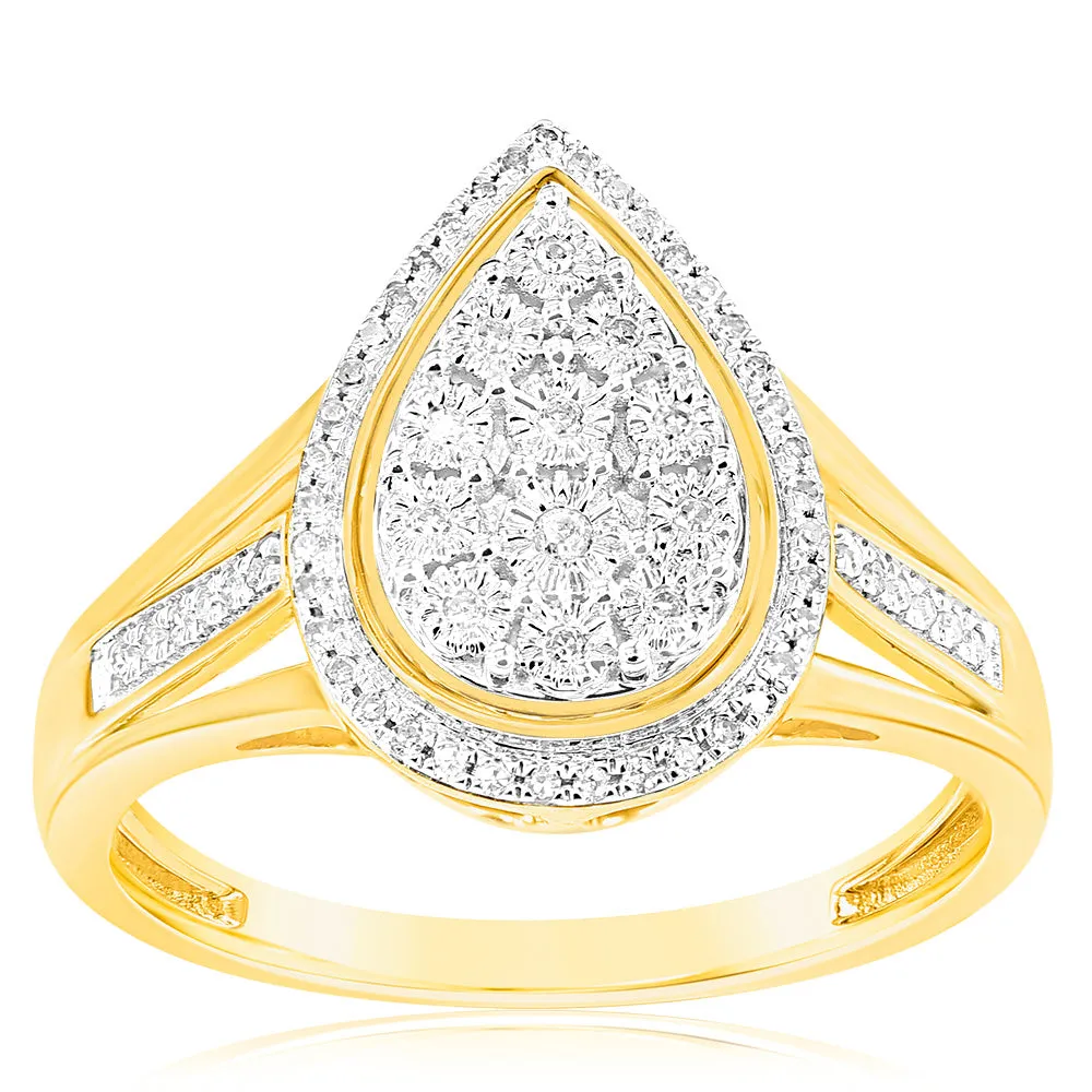 9ct Yellow Gold 1/10 Carat Diamond Ring set with 58 Round Brilliant Cut Diamonds Shiels
