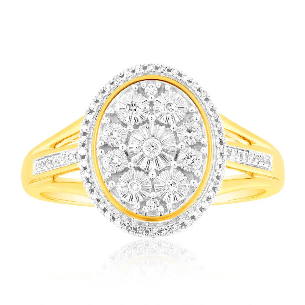 9ct Yellow Gold 1/10 Carat Diamond Ring set with 64 Round Brilliant Cut Diamonds Shiels