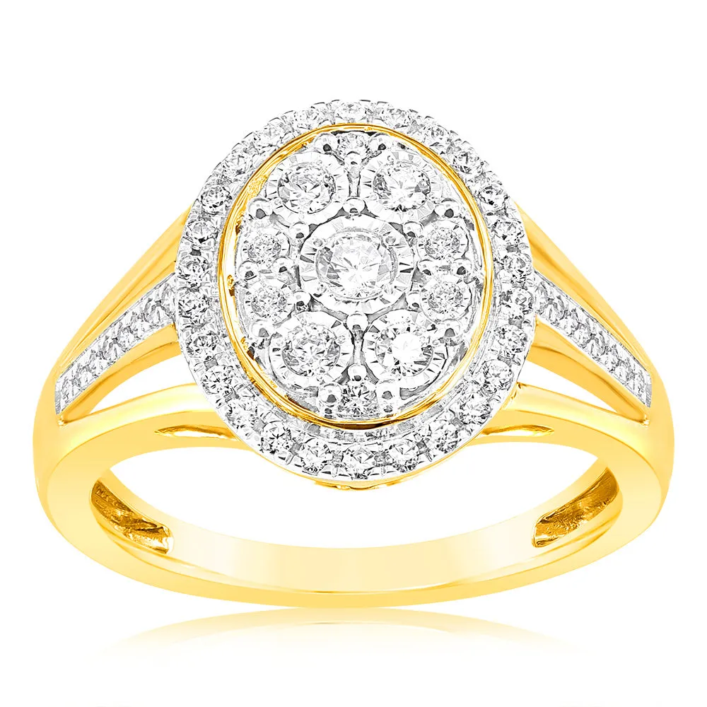 9ct Yellow Gold 1/10 Carat Diamond Ring set with 64 Round Brilliant Cut Diamonds Shiels
