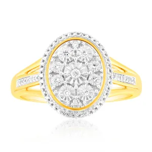 9ct Yellow Gold 1/10 Carat Diamond Ring set with 64 Round Brilliant Cut Diamonds Shiels