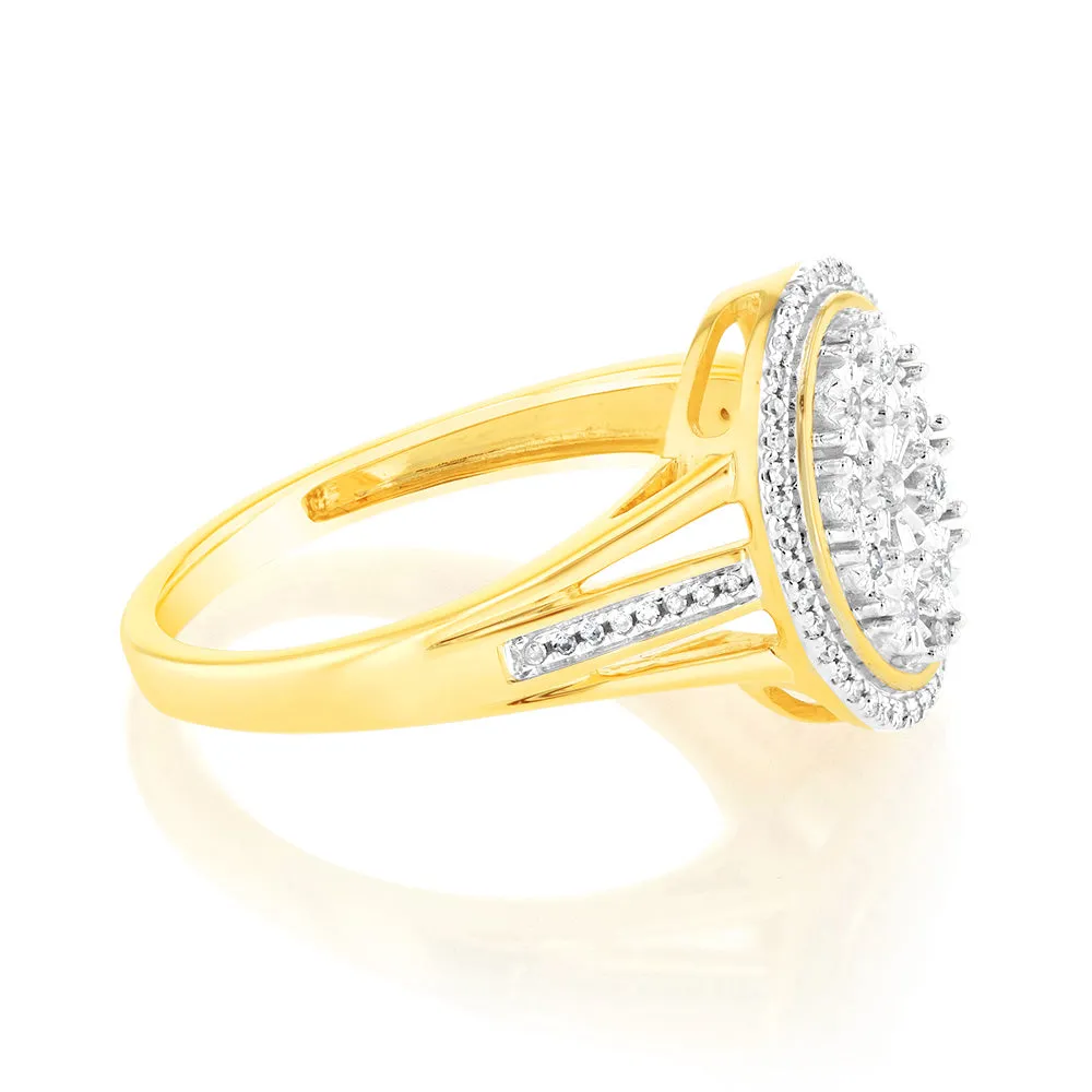 9ct Yellow Gold 1/10 Carat Diamond Ring set with 64 Round Brilliant Cut Diamonds Shiels