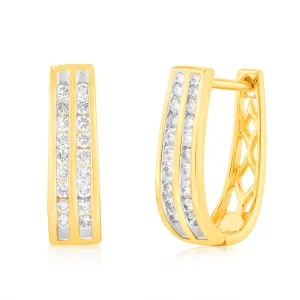 9ct Yellow Gold 1/2 Carat Diamond Double Row Hoop Earrings Shiels