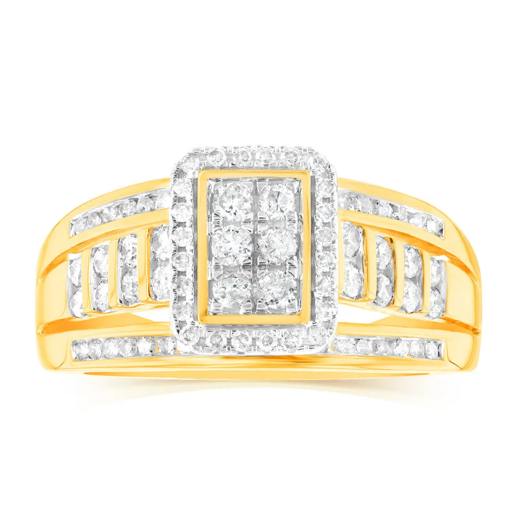 9ct Yellow Gold 1/2 Carat Diamond Ring set with 86 Round Brilliant Cut Diamonds Shiels