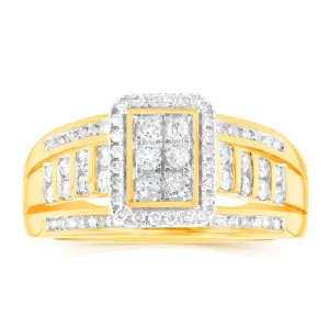 9ct Yellow Gold 1/2 Carat Diamond Ring set with 86 Round Brilliant Cut Diamonds Shiels