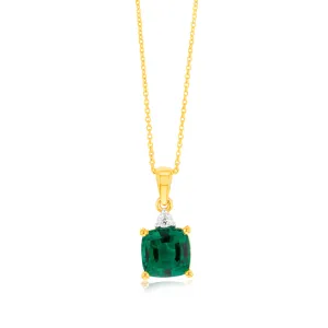 9ct Yellow Gold 1/3ct Created Emerald and Diamond Pendant On 45cm Chain Shiels