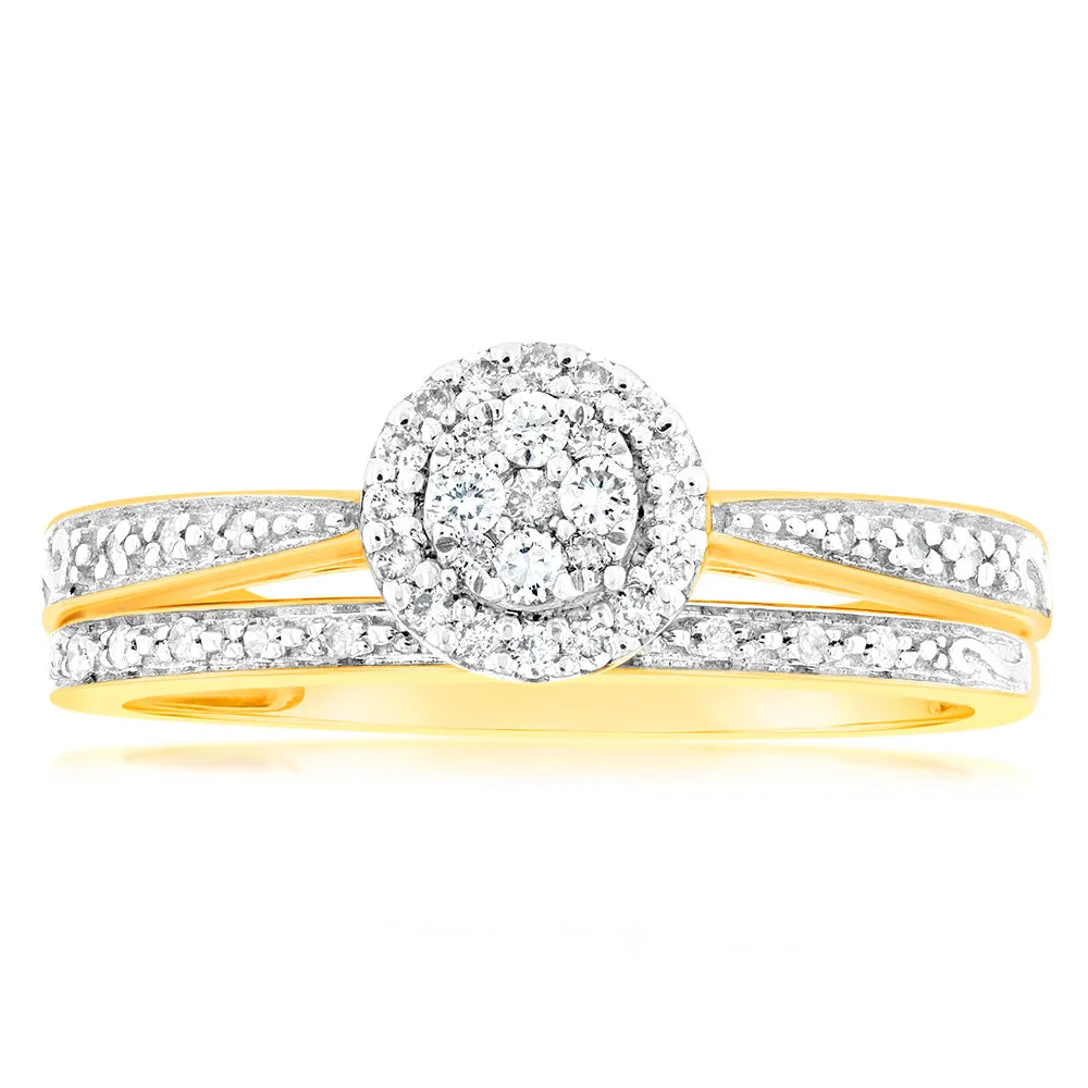 9ct Yellow Gold 1/4 Carat Diamond Bridal Ring Set Shiels