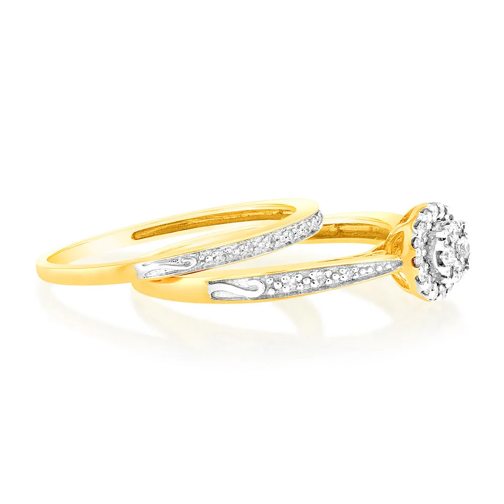 9ct Yellow Gold 1/4 Carat Diamond Bridal Ring Set Shiels
