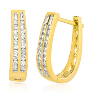 9ct Yellow Gold 1/4 Carat Diamond Double Row Hoop Earrings Shiels