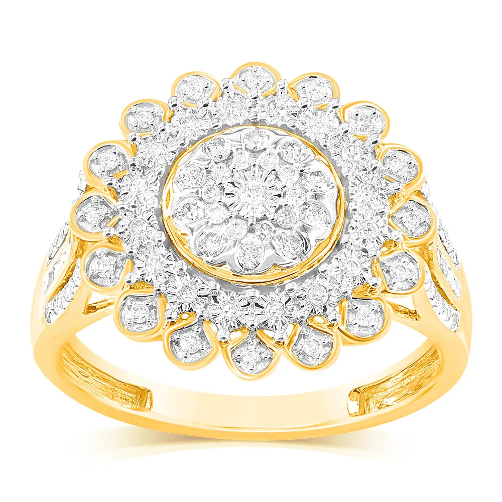 9ct Yellow Gold 1/4 Carat Diamond Ring with 91 Round Brilliant Cut Diamonds in Disc Setting Shiels