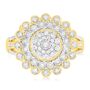 9ct Yellow Gold 1/4 Carat Diamond Ring with 91 Round Brilliant Cut Diamonds in Disc Setting Shiels