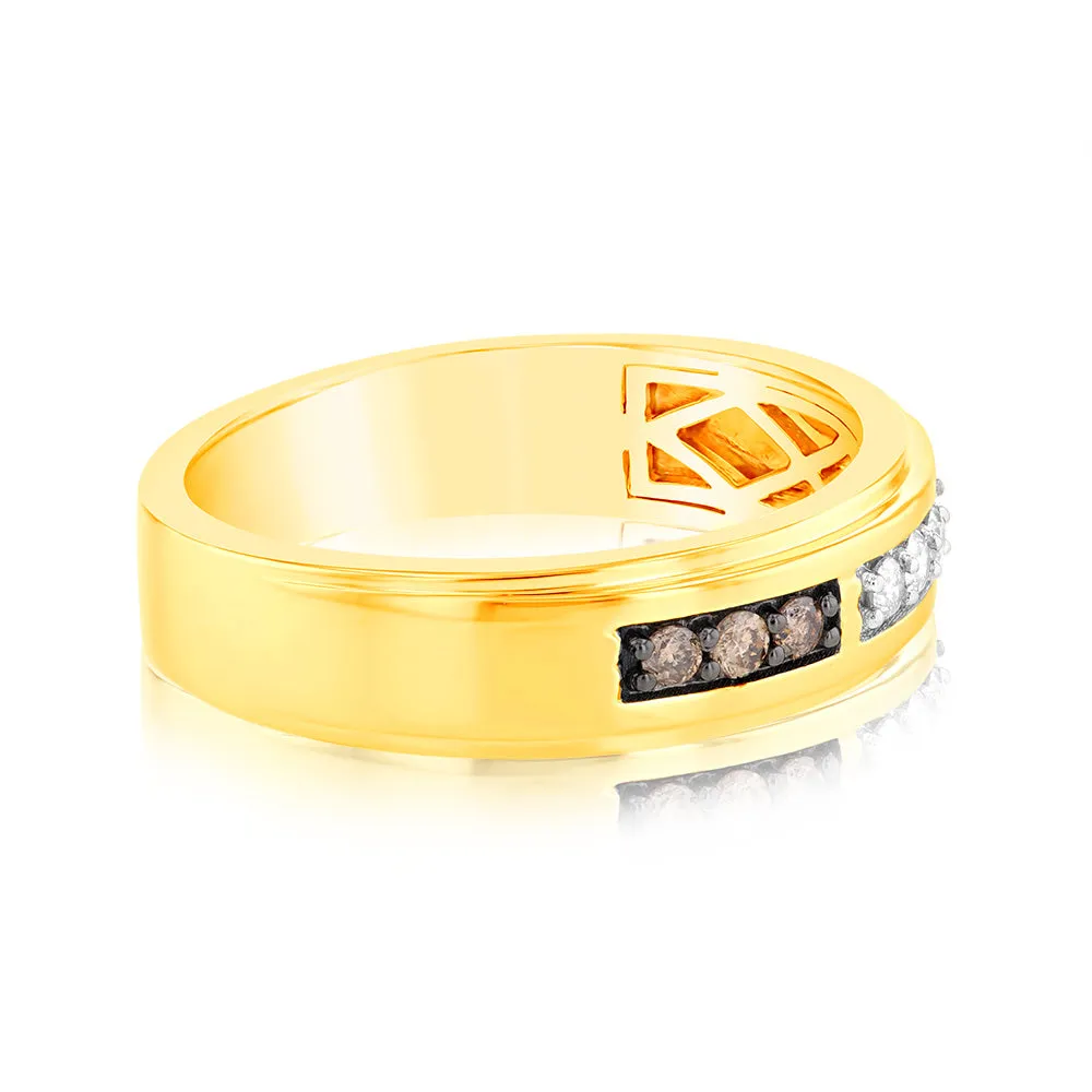 9ct Yellow Gold 1/4 Carat Diamond Ring with White and Champagne Diamonds Shiels