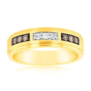 9ct Yellow Gold 1/4 Carat Diamond Ring with White and Champagne Diamonds Shiels