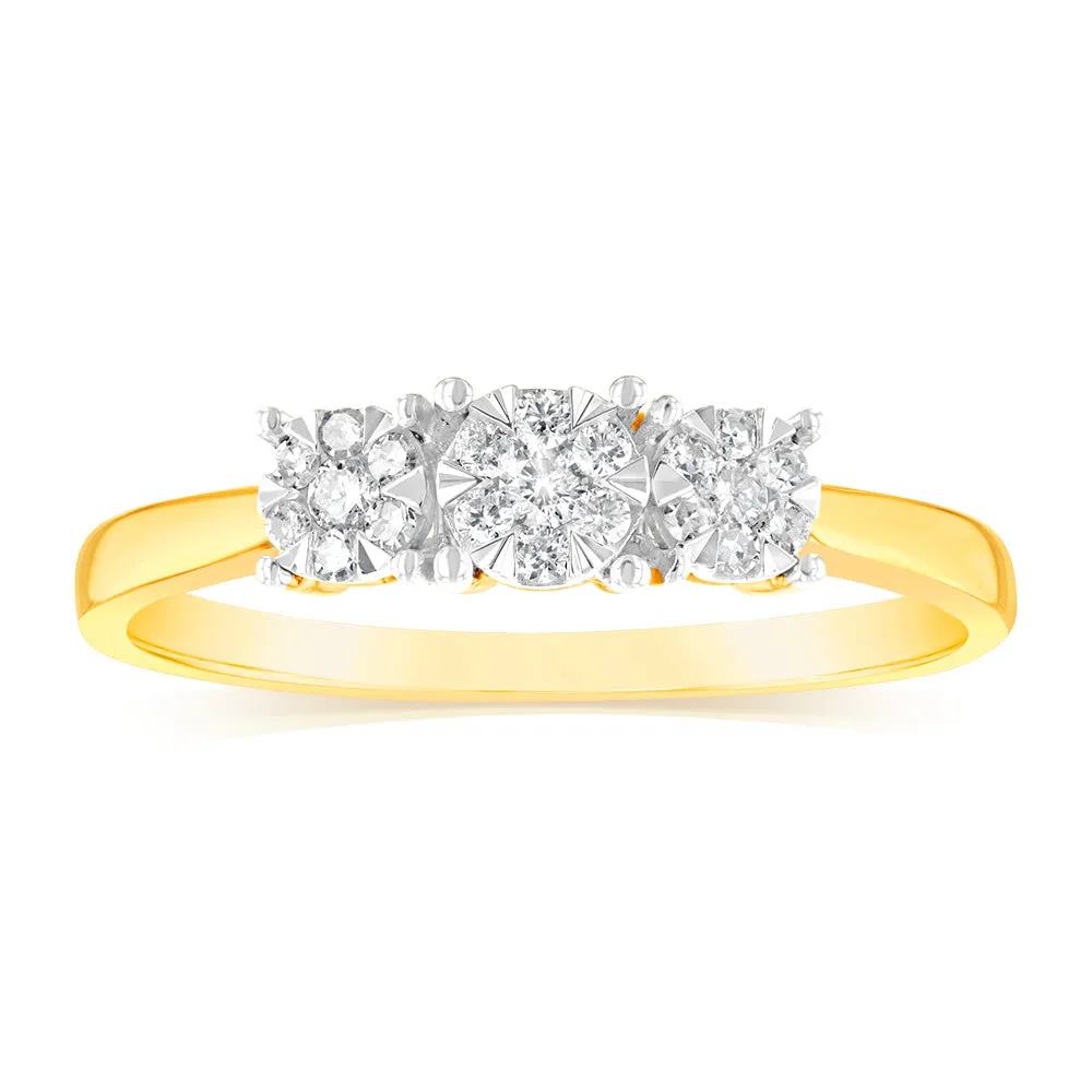 9ct Yellow Gold 1/4 Carat Diamond Trilogy Ring Shiels