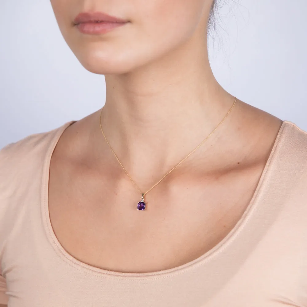 9ct Yellow Gold 1.4ct Amethyst and Diamond Pendant Shiels