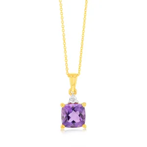 9ct Yellow Gold 1.4ct Amethyst and Diamond Pendant Shiels
