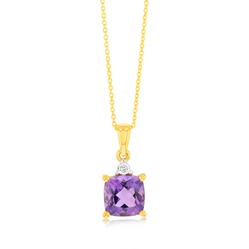9ct Yellow Gold 1.4ct Amethyst and Diamond Pendant Shiels