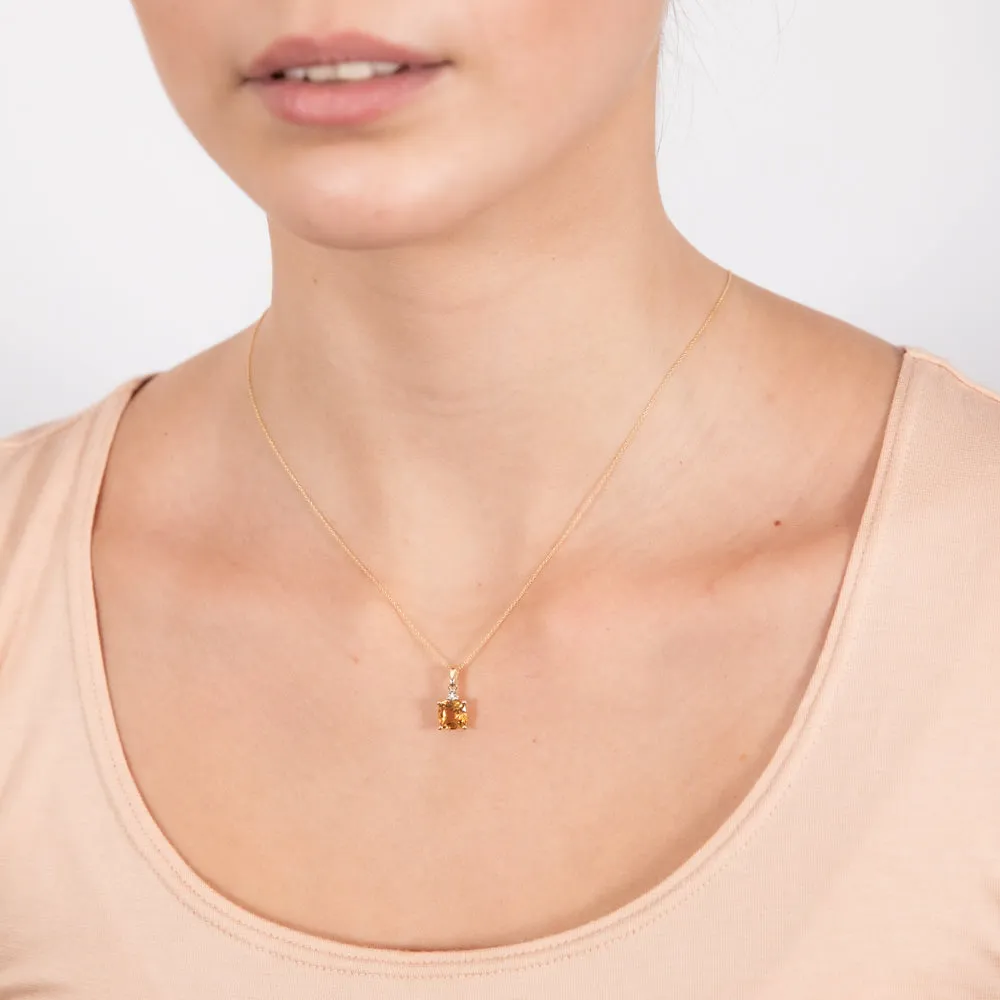 9ct Yellow Gold 1.4ct Citrine and Diamond Pendant On 45cm Chain Shiels