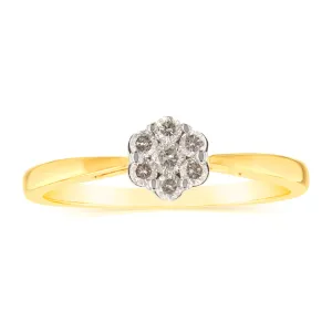 9ct Yellow Gold 1/5 Carat Diamond Flower Shaped Ring Shiels