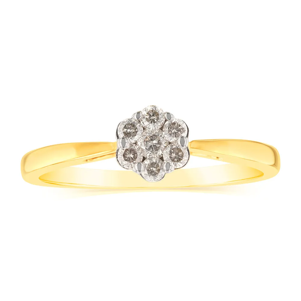9ct Yellow Gold 1/5 Carat Diamond Flower Shaped Ring Shiels