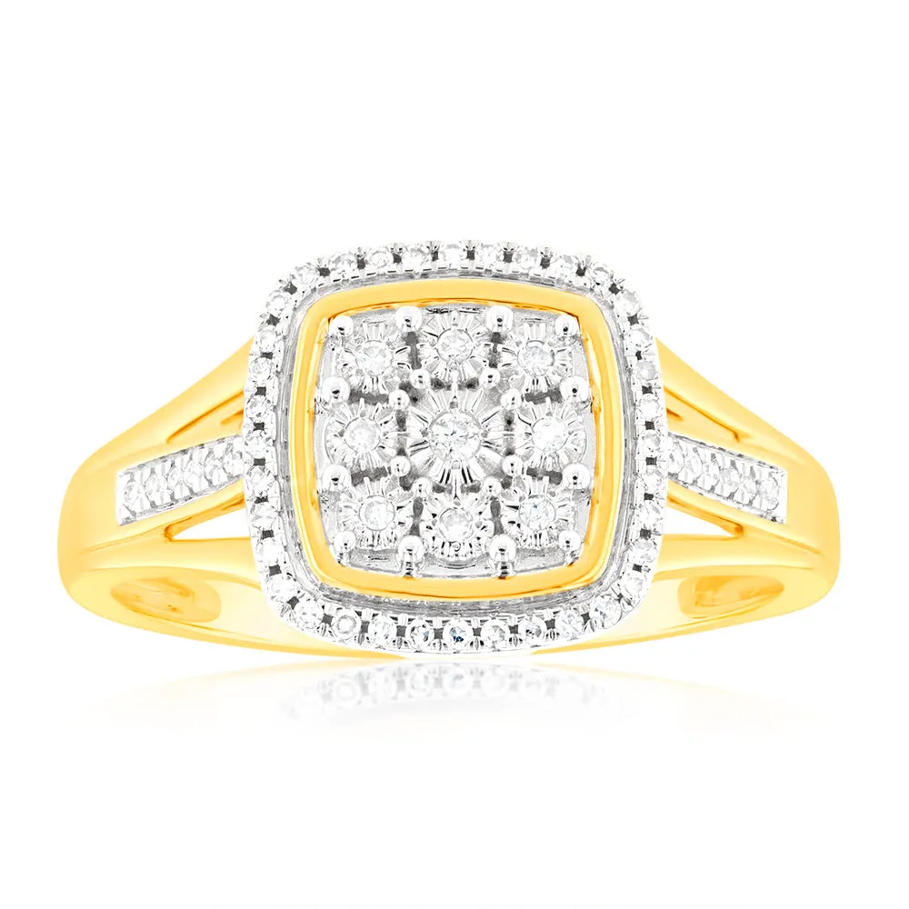 9ct Yellow Gold 1/5 Carat Diamond Ring with 57 Brilliant Cut Diamonds Shiels