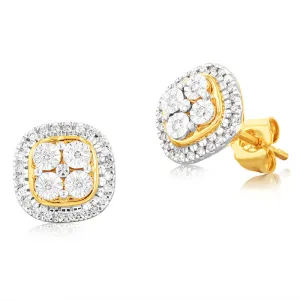 9ct Yellow Gold 1/5 carat Diamond Stud Earrings with 56 Brilliant Cut Diamonds Shiels