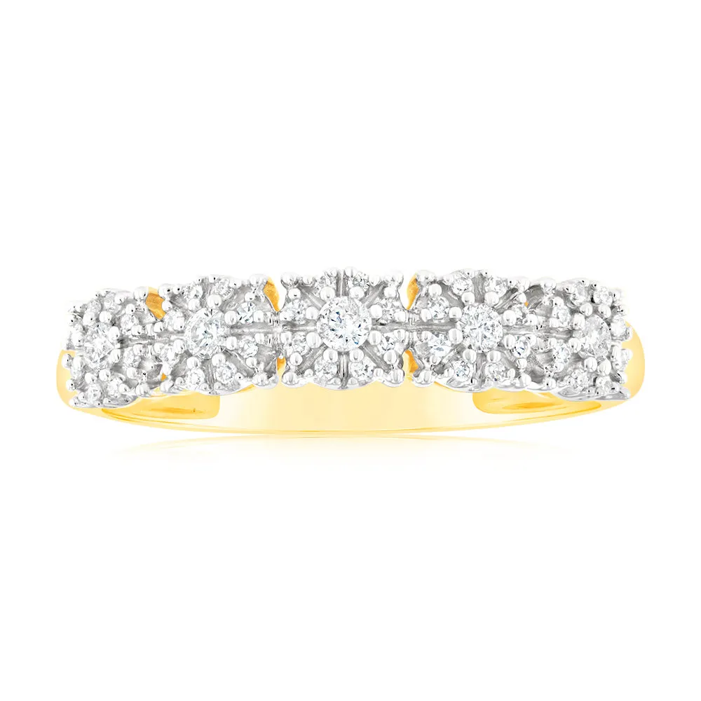 9ct Yellow Gold 1/6 Carat Diamond Ring with 45 Brilliant Cut Diamonds Shiels