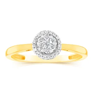 9ct Yellow Gold 1/7 Carat Diamond Cluser Halo Ring Shiels