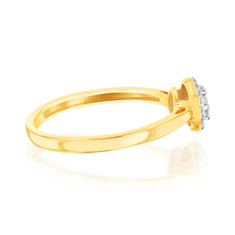 9ct Yellow Gold 1/7 Carat Diamond Cluser Halo Ring Shiels