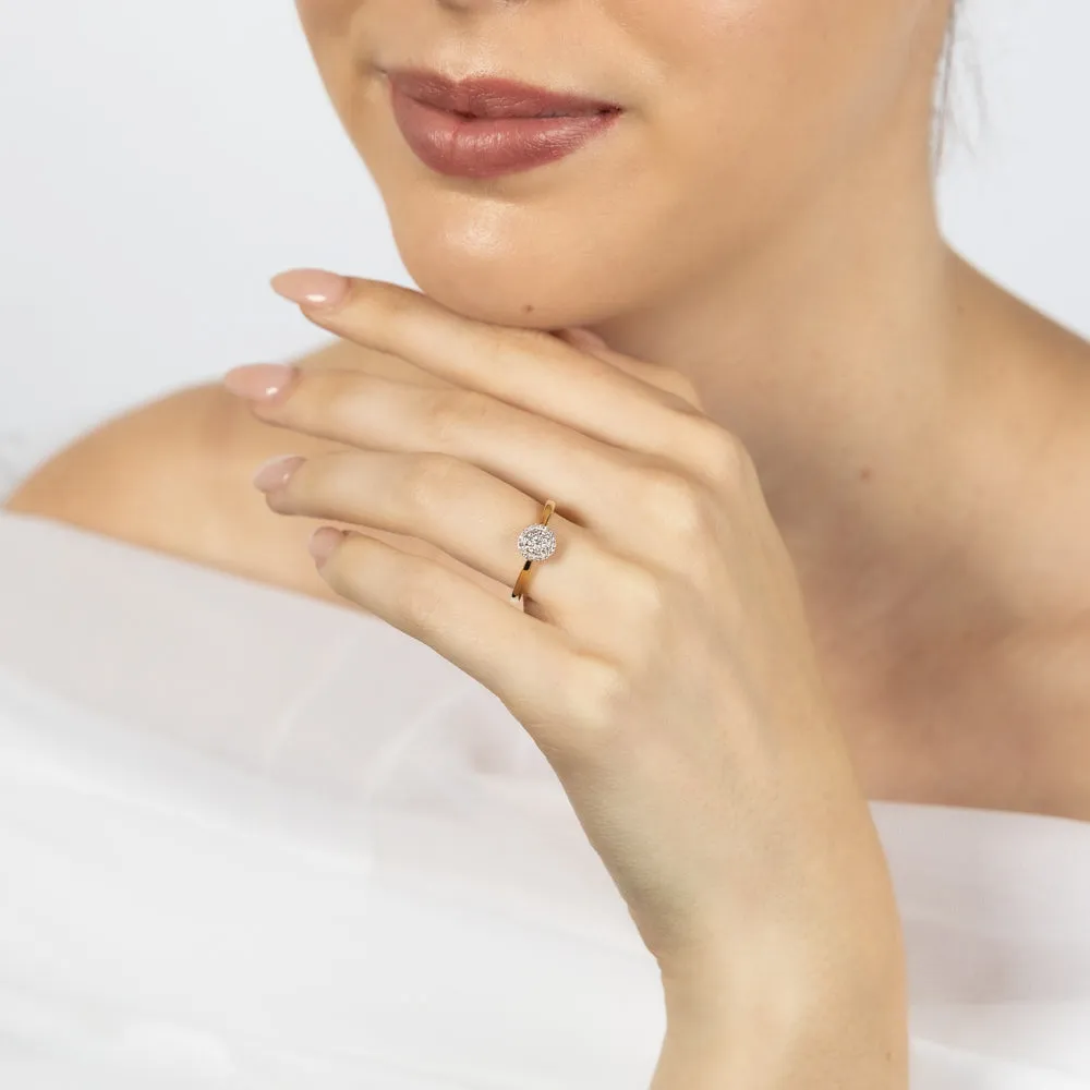 9ct Yellow Gold 1/7 Carat Diamond Cluser Halo Ring Shiels