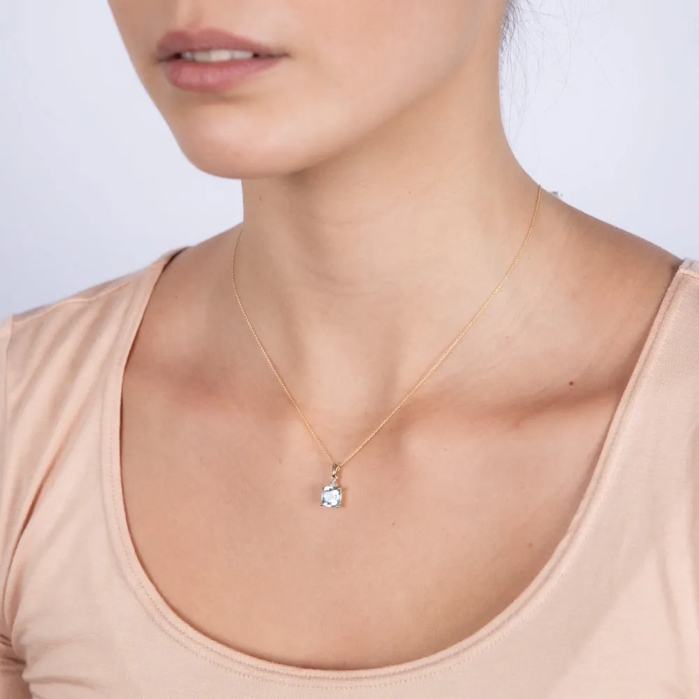 9ct Yellow Gold 1.75ct Sky Blue Topaz and Diamond Pendant on 45cm Chain Shiels