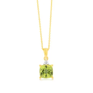 9ct Yellow Gold 1.7ct Peridot and Diamond Pendant On 45cm Chain Shiels