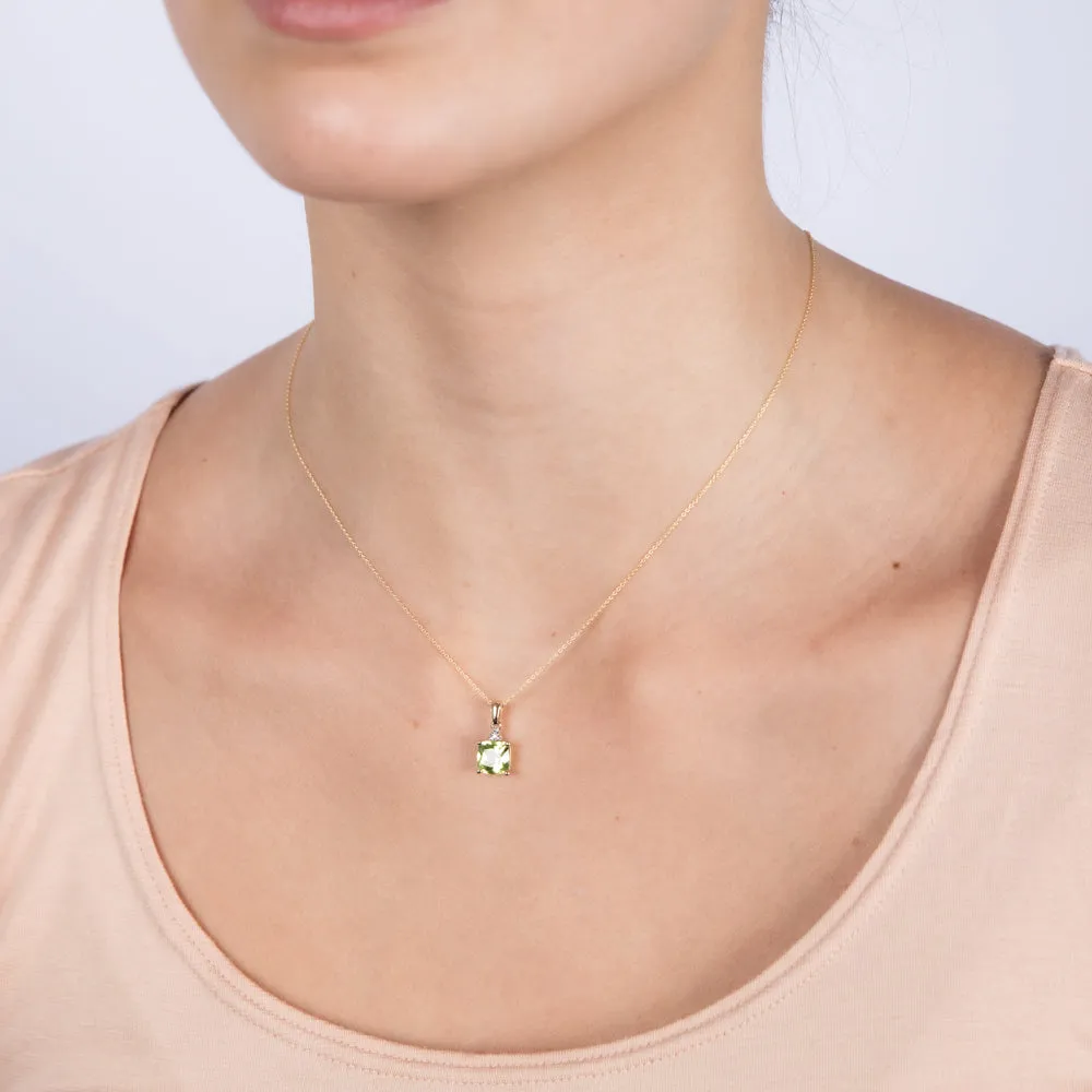 9ct Yellow Gold 1.7ct Peridot and Diamond Pendant On 45cm Chain Shiels