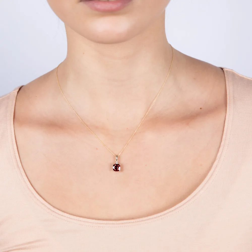 9ct Yellow Gold 1.85ct Garnet and Diamond Pendant on 45cm Chain Shiels