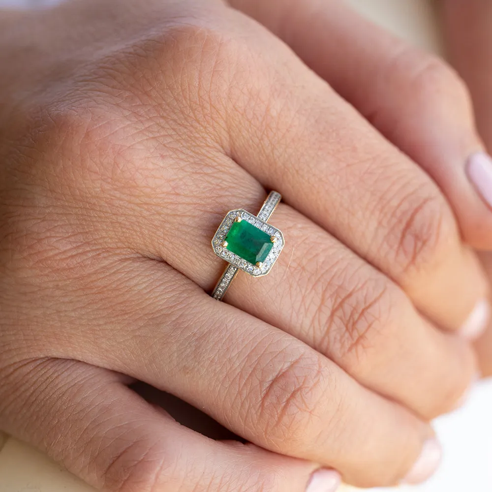 9ct Yellow Gold 1ct Natural Emerald and 0.15 Carat Diamond Ring Shiels