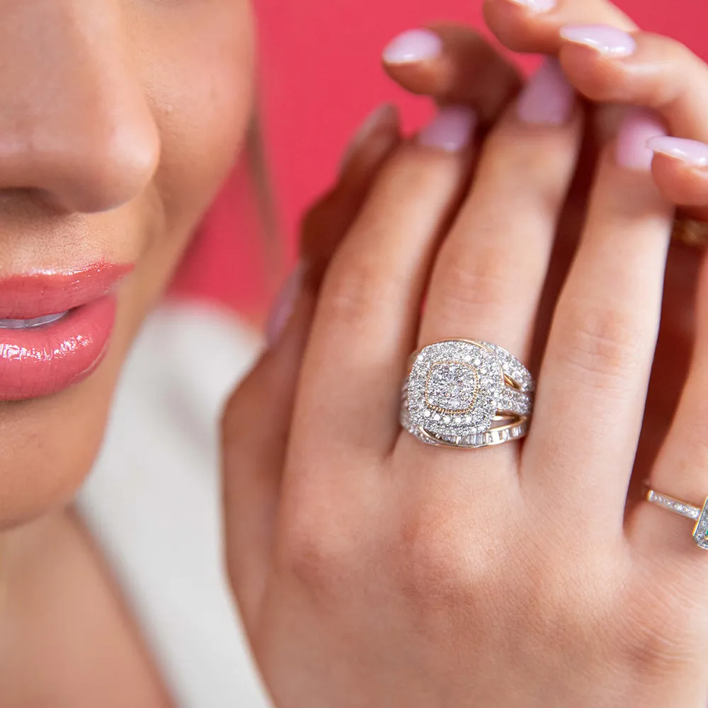 9ct Yellow Gold 2 Carat Diamond Dress Ring with Brilliant and Baguette Diamonds Shiels